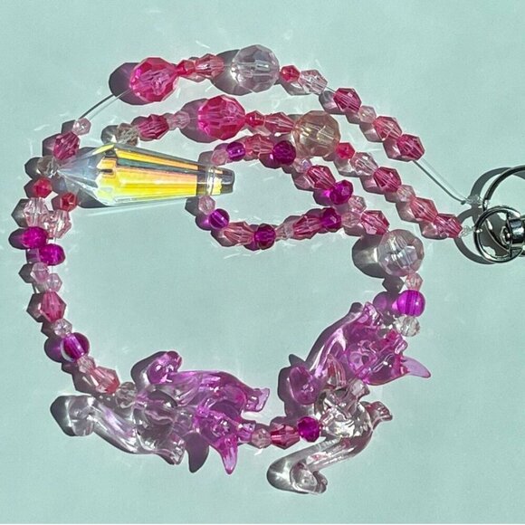 Handmade Other - Dinosaur Beaded Suncatcher Rearview Mirror Ornament Pink Crystal Prism Car Charm